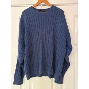 Brooks Brothers Mens Blue Cable Knit Crew Neck Sweater Long Sleeve Pullover